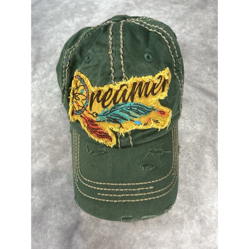 KBETHOS Vintage Dreamer Distressed Baseball Cap Green Embroidered Adjustable Hat - Picture 2 of 4